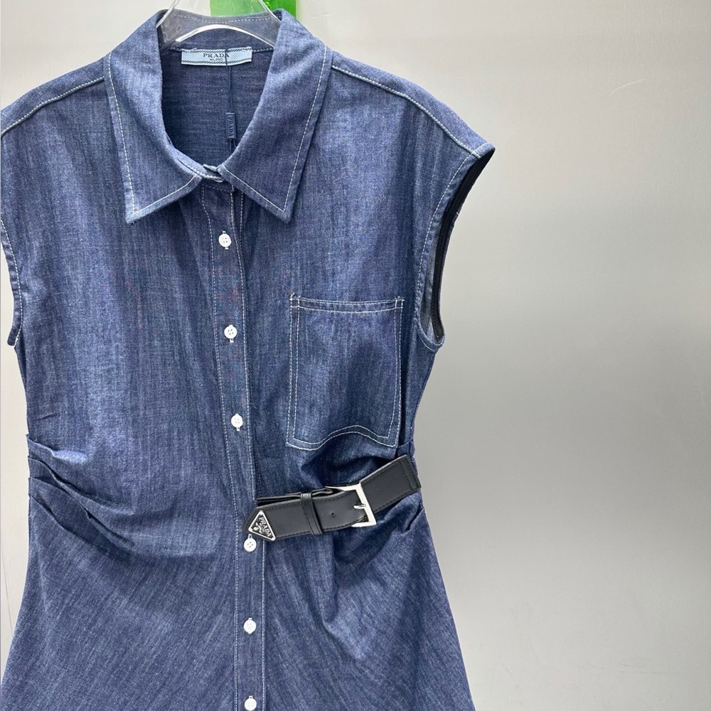 Prada leather button-up denim dress - Picture 3 of 6